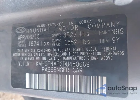 2013 Hyundai Accent Gls из США, поврежденный, VIN KMHCT4AE2DU480669